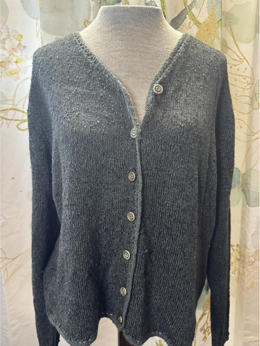 Tian Collection Women's Large Dark Gray Knit Button-Up Cardigan Sweater